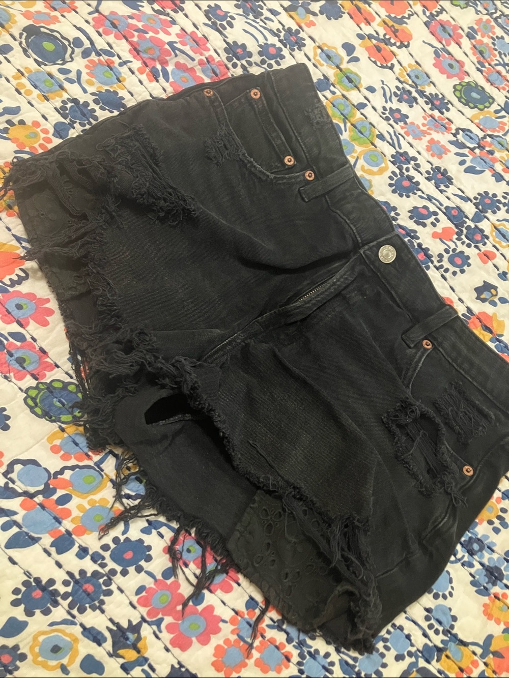 American Eagle Outfitters Black Distressed Denim Cutoff Shorts